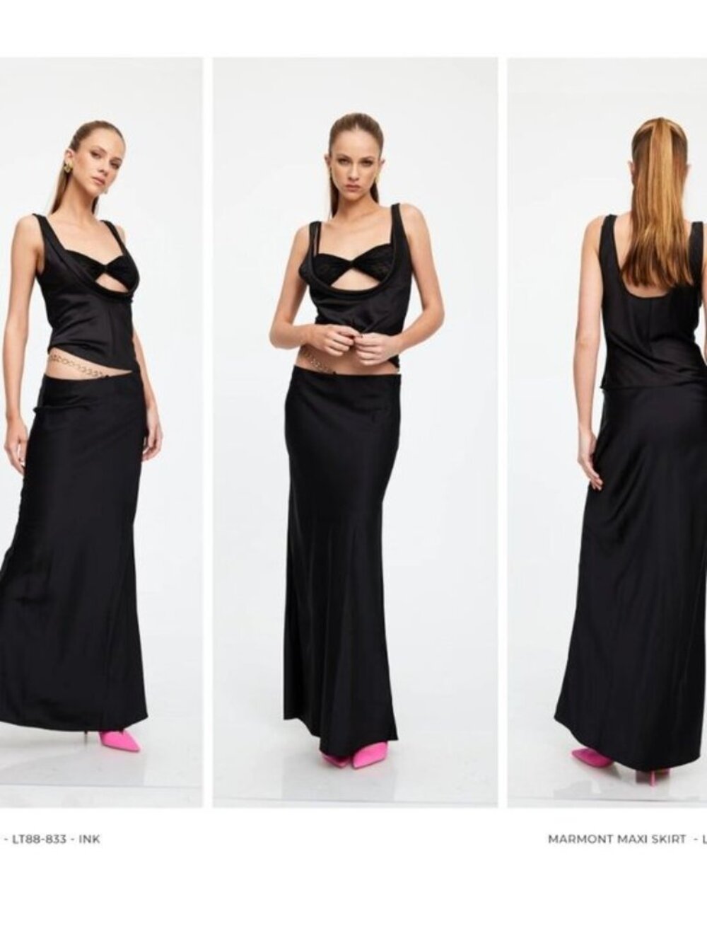 Lioness Marmont Black Satin Slip Maxi Skirt The Pia Mance Edit